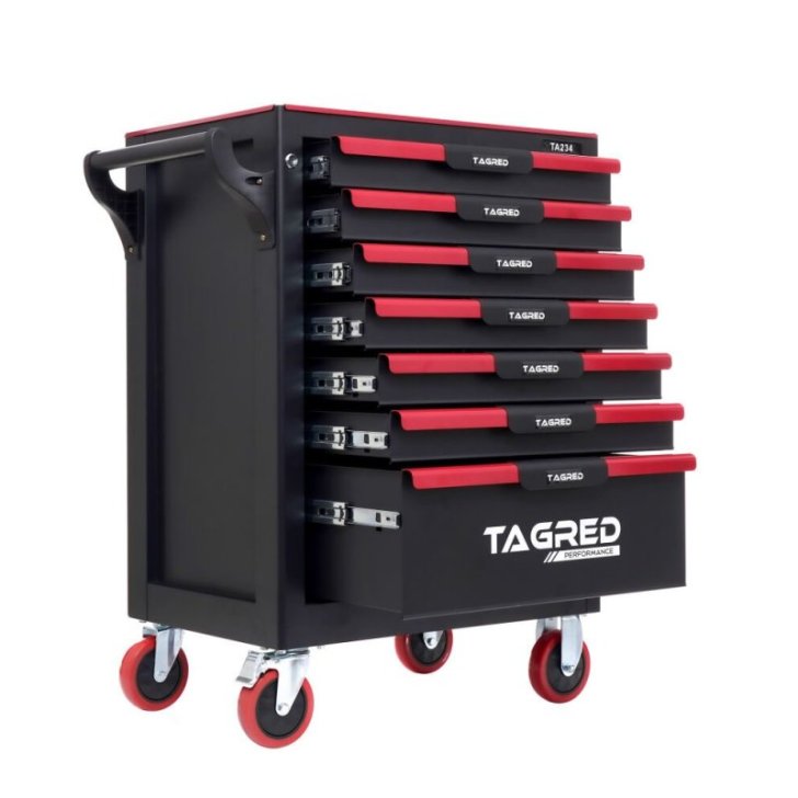 Instrumentu skapis, darbnīcas ratiņi TAGRED TA234, 7 atvilktnes