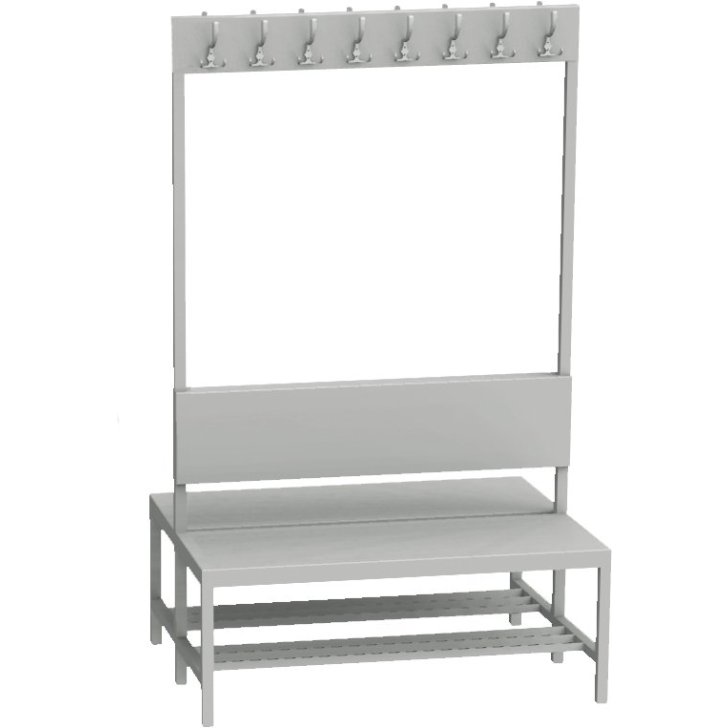 Divpusējs ģērbtuves sols ar pakaramiem