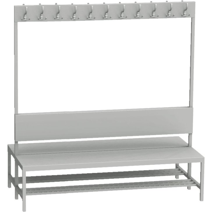 Divpusējs ģērbtuves sols ar pakaramiem