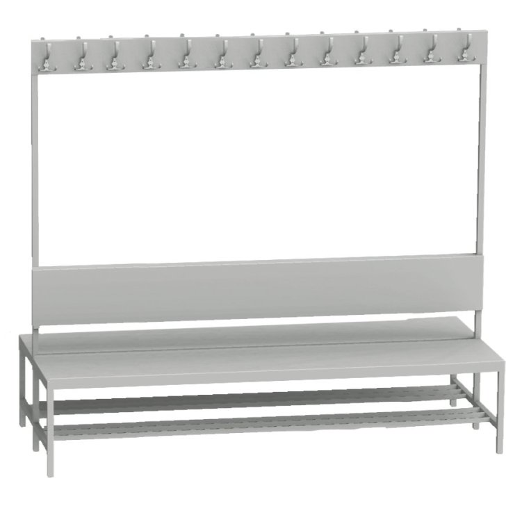 Divpusējs ģērbtuves sols ar pakaramiem