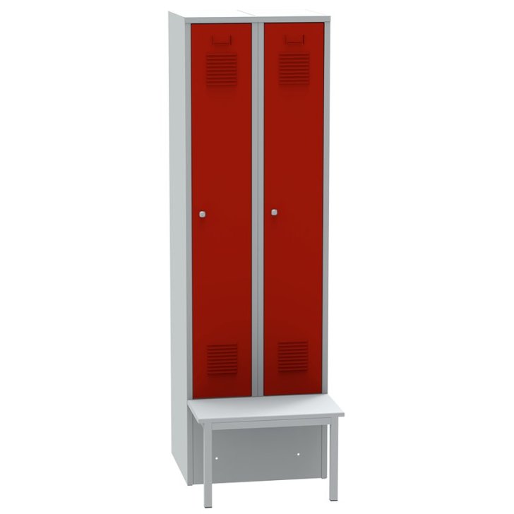 Divu durvju metāla skapītis ar priekšā montējamu soliņu