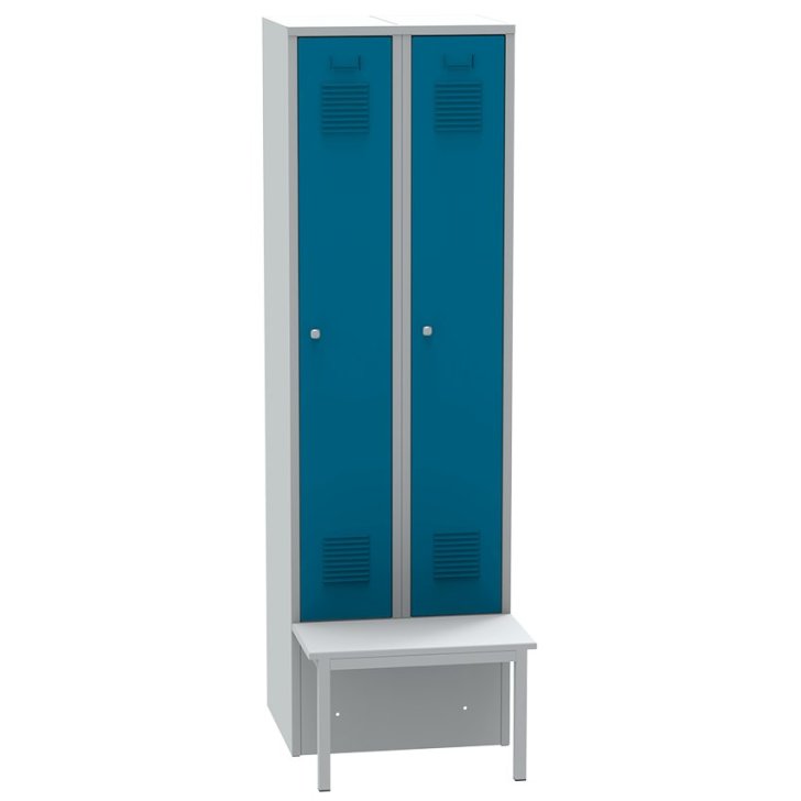 Divu durvju metāla skapītis ar priekšā montējamu soliņu