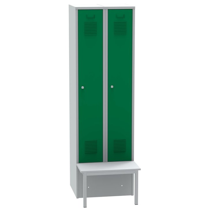 Divu durvju metāla skapītis ar priekšā montējamu soliņu