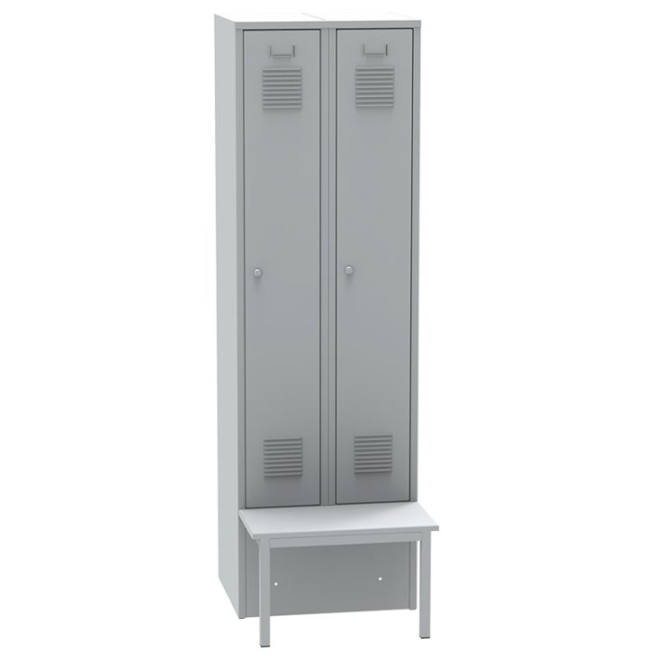 Divu durvju metāla skapītis ar priekšā montējamu soliņu