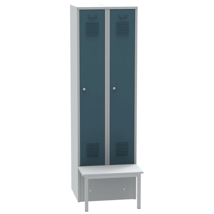 Divu durvju metāla skapītis ar priekšā montējamu soliņu