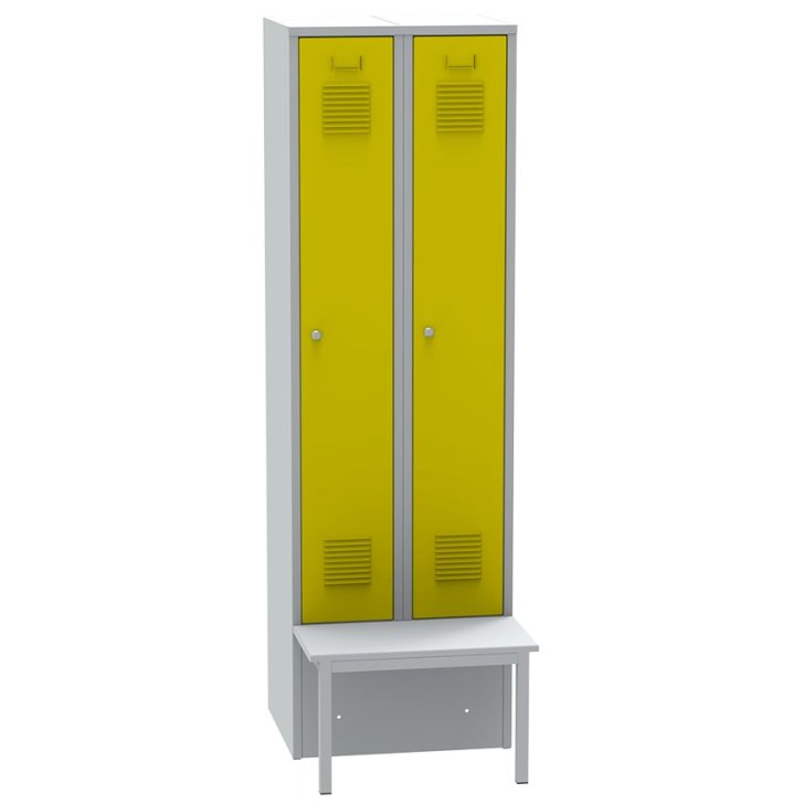 Divu durvju metāla skapītis ar priekšā montējamu soliņu