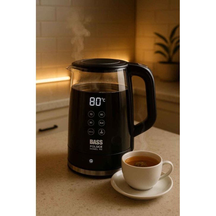 Stikla elektriskā tējkanna ar termo vāku un temperatūras kontroli 1,7 l