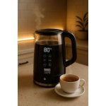 Stikla elektriskā tējkanna ar termo vāku un temperatūras kontroli 1,7 l