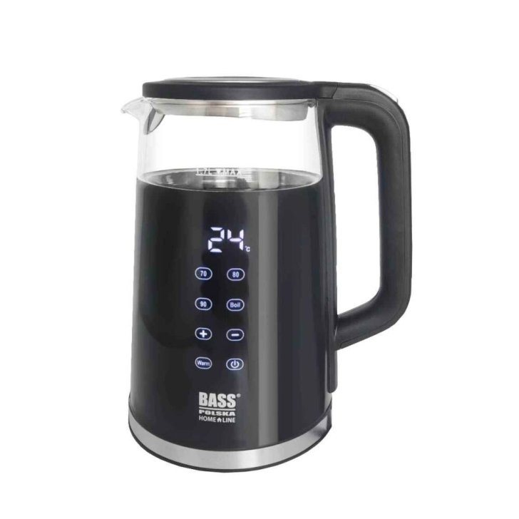 Stikla elektriskā tējkanna ar termo vāku un temperatūras kontroli 1,7 l