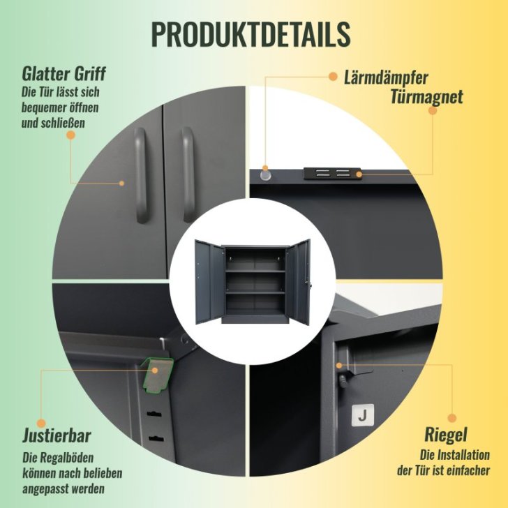 Metāla sānu skapis Universāls uzglabāšanas skapis Stefan, melns