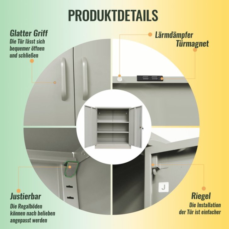 Metāla sānu skapis Universāls uzglabāšanas skapis Stefan, pelēks
