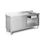 Darba galds ar izlietni 180 cm no nerūsējošā tērauda ar notekpaplāti un sienas malu