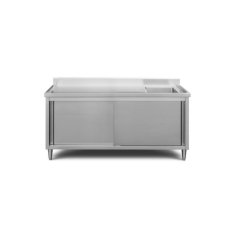 Darba galds ar izlietni 180 cm no nerūsējošā tērauda ar notekpaplāti un sienas malu 2