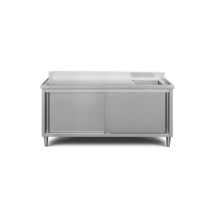 Darba galds ar izlietni 180 cm no nerūsējošā tērauda ar notekpaplāti un sienas malu