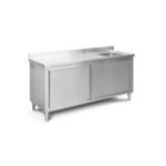 Darba galds ar izlietni 180 cm no nerūsējošā tērauda ar notekpaplāti un sienas malu