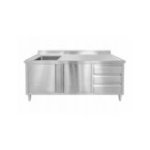 Skapītis 180 cm ar izlietni un atvilktnēm, pilnībā no nerūsējošā tērauda