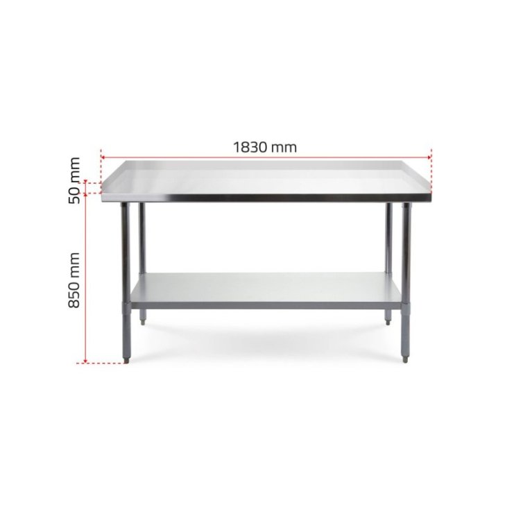 Darba galds ar 3 malām, 180x60 cm nerūsējošā tērauda virsma + plaukta regulēšana