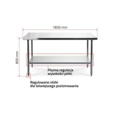 Darba galds 180x70 cm no nerūsējošā tērauda ar regulējamu plauktu 2