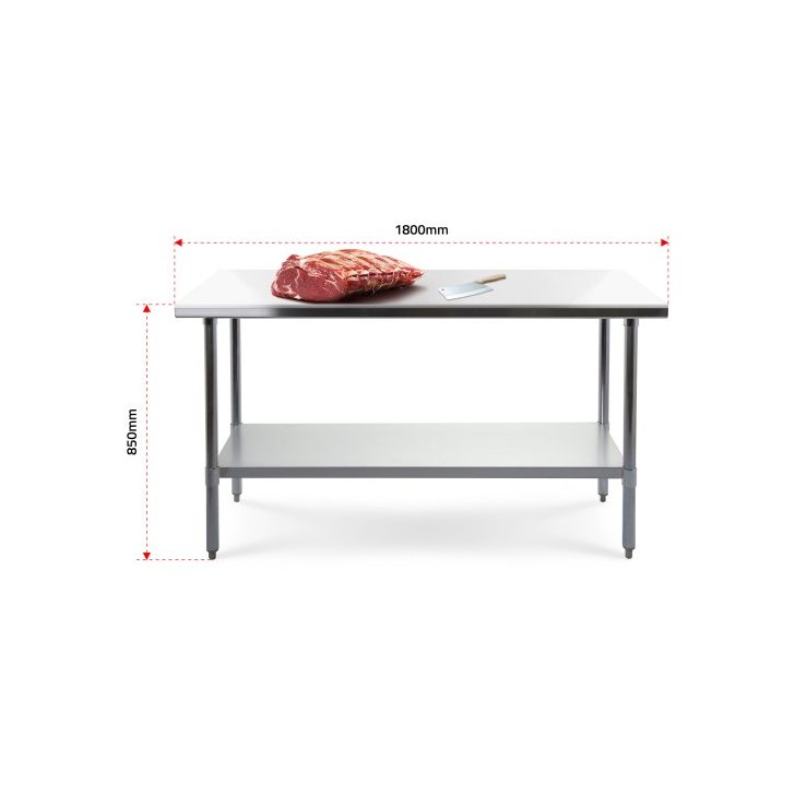 Gaļas sadalīšanas galds 180x60 cm, miesnieka, nerūsējošais tērauds un polietilēns