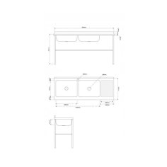 Divu nodalījumu izlietne ar notekpaplāti 180 cm, nerūsējošā tērauda vanna ar regulējamu plauktu 2