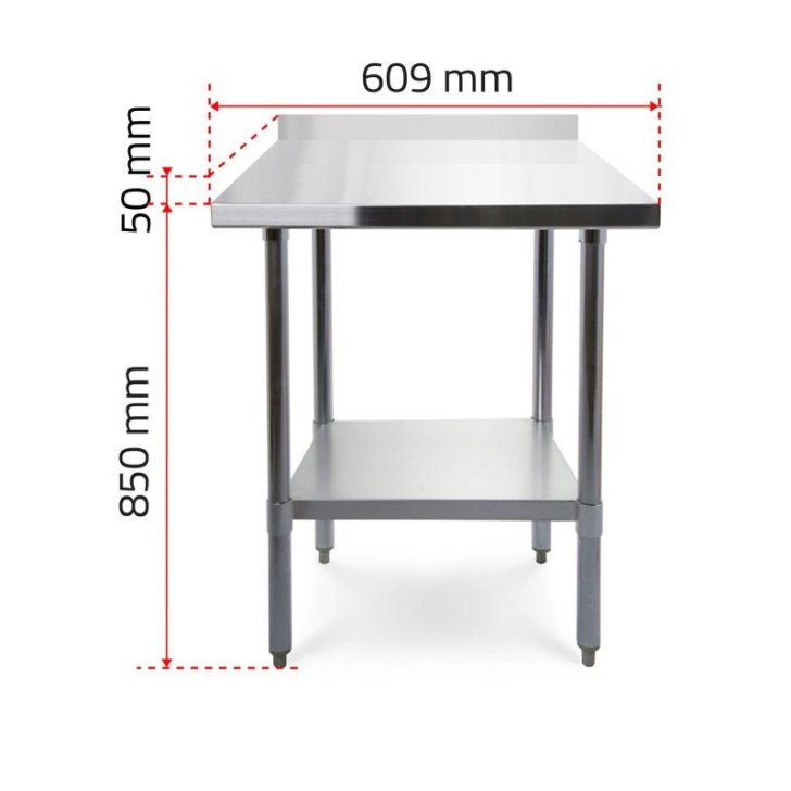 Darba galds ar sienas malu 60x60 cm un nerūsējošā tērauda virsmu