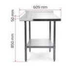 Darba galds ar sienas malu 60x60 cm un nerūsējošā tērauda virsmu