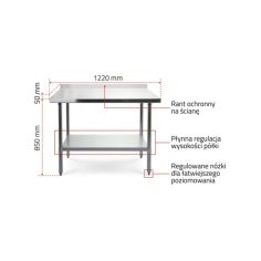 Darba galds 1200x600 mm ar sienas malu un nerūsējošā tērauda virsmu 2