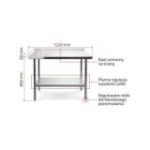 Darba galds 1200x600 mm ar sienas malu un nerūsējošā tērauda virsmu