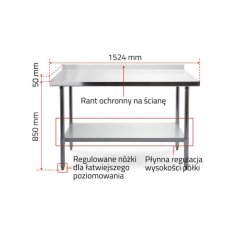 Darba galds 150x60 cm ar nerūsējošā tērauda virsmu 2