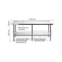 Darba galds ar sienas malu, 210x60 cm nerūsējošā tērauda virsma 2