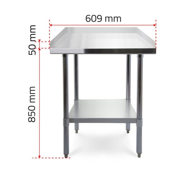 Darba galds ar 3 malām, 60x60 cm nerūsējošā tērauda virsma ar regulējamu plauktu