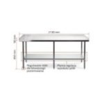 Darba galds ar 3 malām, 210x60 cm nerūsējošā tērauda virsma ar regulējamu plauktu