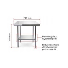 Darba galds ar 70x70 cm nerūsējošā tērauda virsmu - regulējams plaukts 2