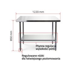 Darba galds ar 120x70 cm nerūsējošā tērauda virsmu ar regulējamu plauktu 2