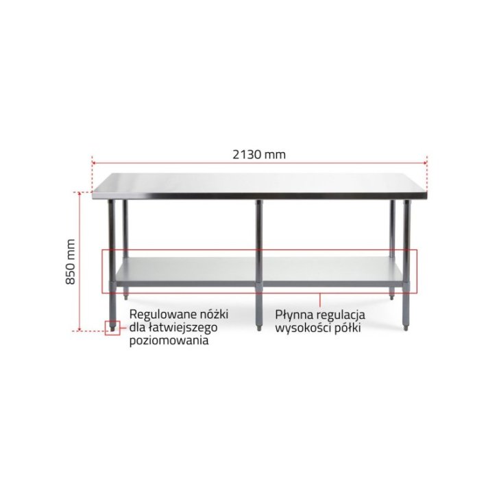 Darba galds ar 210x70 cm nerūsējošā tērauda virsmu