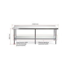 Darba galds 240x70 cm, nerūsējošā tērauda virsma + aizsargmala + plaukta regulēšana 2
