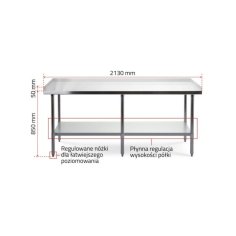 Darba galds ar regulējamu plauktu un 3 malām, 210x70 cm nerūsējošā tērauda virsma 2