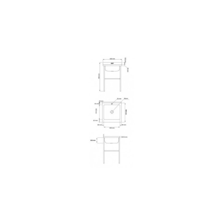 Izlietne 60 cm, vanna no nerūsējošā tērauda ar regulējamu plauktu