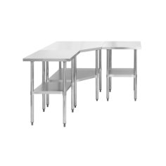 Stūra darba galds, 90x90 cm nerūsējošā tērauda virsma - plaukta augstuma regulēšana 2