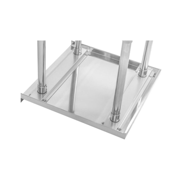 Stūra darba galds, 90x90 cm nerūsējošā tērauda virsma - plaukta augstuma regulēšana