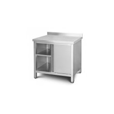 Skapītis ar sienas malu 90 cm no nerūsējošā tērauda ar bīdāmām durvīm un regulējamu plauktu