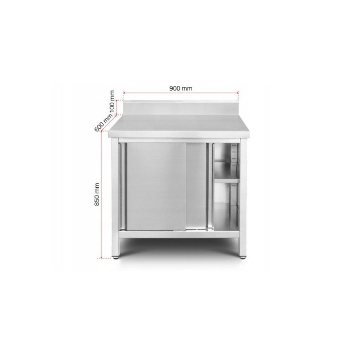 Skapītis ar sienas malu 90 cm no nerūsējošā tērauda ar bīdāmām durvīm un regulējamu plauktu