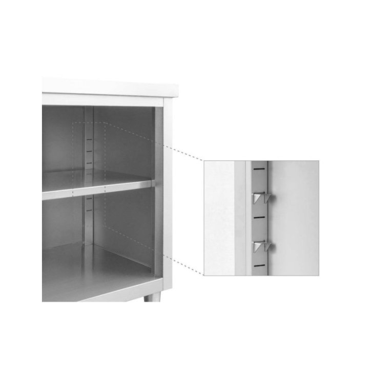 Skapītis ar sienas malu 120 cm no nerūsējošā tērauda ar bīdāmām durvīm un regulējamu plauktu