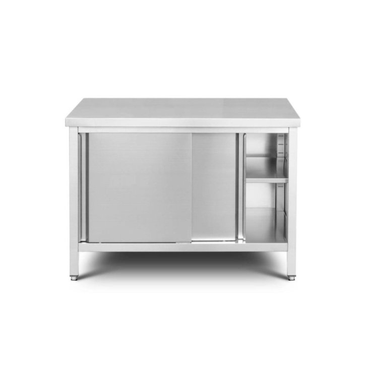 Skapītis-kabinets 120 cm ar nerūsējošā tērauda darba virsmu un bīdāmām durvīm