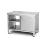 Caurstaigājams skapītis 120 cm ar nerūsējošā tērauda darba virsmu un bīdāmām durvīm