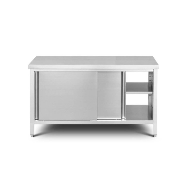 Caurstaigājams skapītis 150 cm, sala, ar nerūsējošā tērauda darba virsmu un 4 bīdāmām durvīm