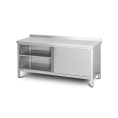 Skapītis ar sienas malu 180 cm ar nerūsējošā tērauda darba virsmu ar bīdāmām durvīm