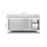 Skapītis ar sienas malu 180 cm ar nerūsējošā tērauda darba virsmu ar bīdāmām durvīm