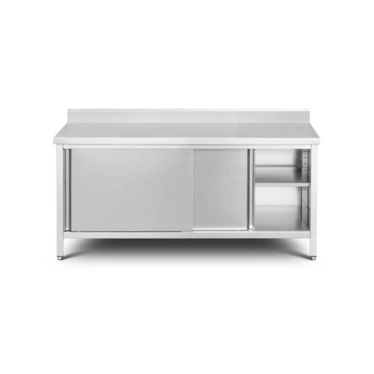 Skapītis ar sienas malu 180 cm ar nerūsējošā tērauda darba virsmu ar bīdāmām durvīm