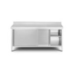 Skapītis ar sienas malu 180 cm ar nerūsējošā tērauda darba virsmu ar bīdāmām durvīm